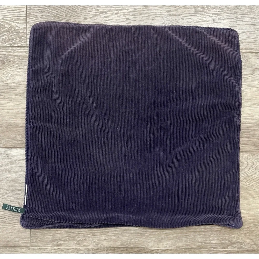 Vtg  Ralph Lauren Embroidered LRL CREST Blue Purple Corduroy  Pillow Cover 18x20